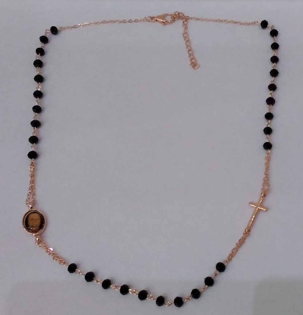 Collana a girocollo in metallo finitura oro-rosa e cristalli neri ...